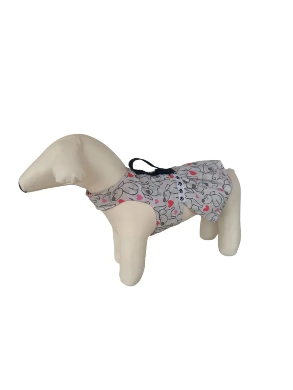Handmade Small Dog Adjustable Dress Outfit w Harness Cartoon Dog & Heart Print